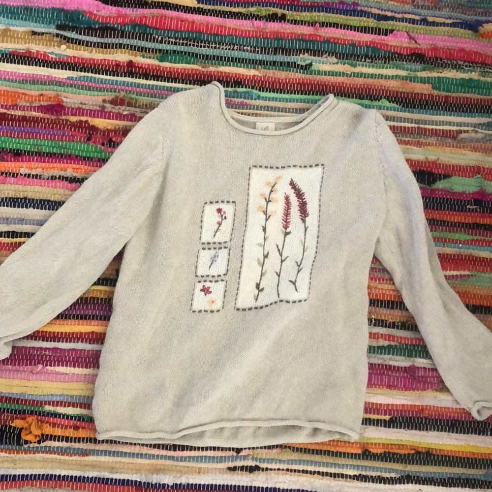 embroidered oatmeal colored sweater